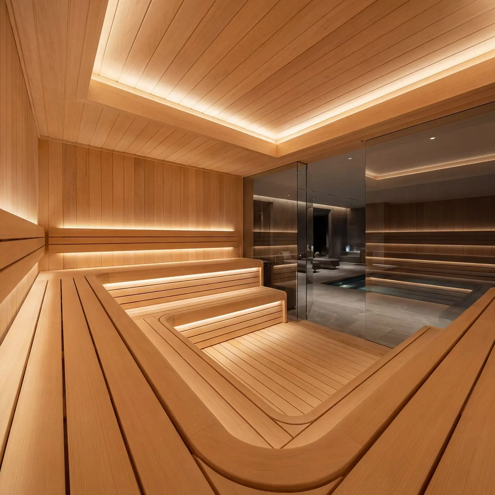 Custom sauna installation with timber interior